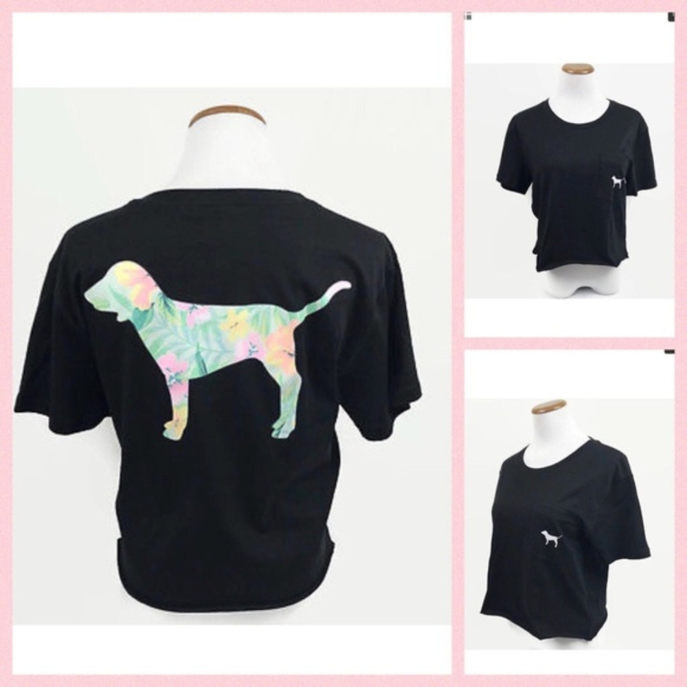 PINK Victoria Secret Floral Dog Cropped T-shirt